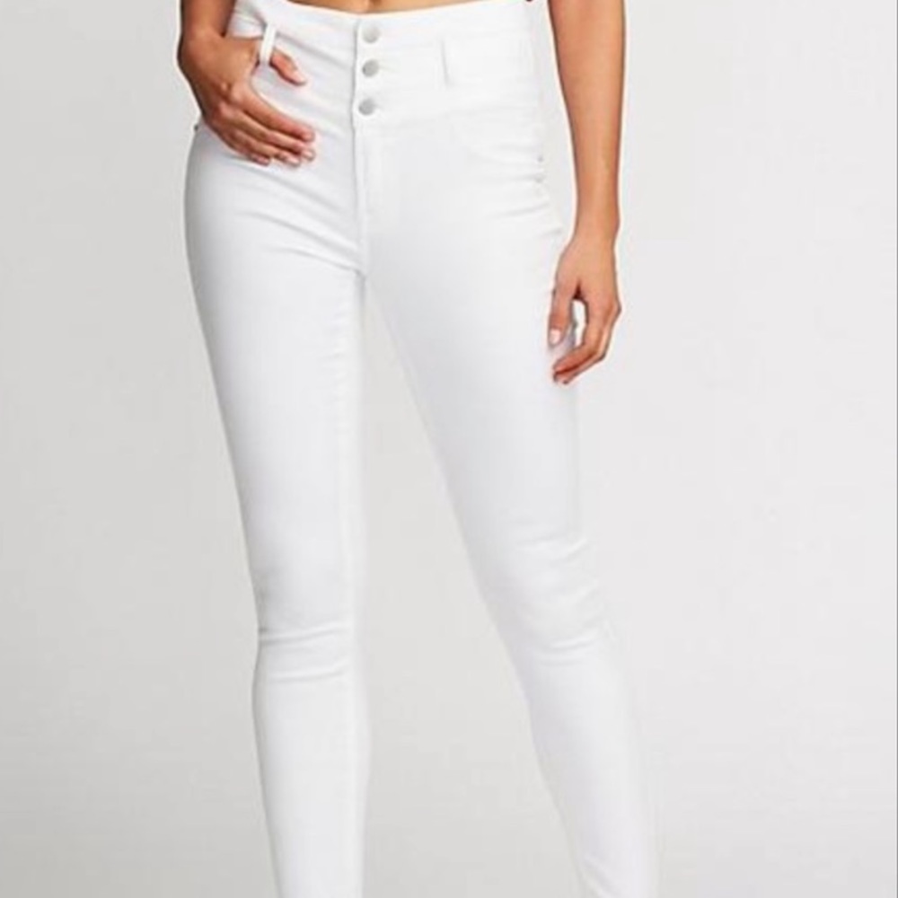 Refuge Triple Button White Skinny Jeans | 0